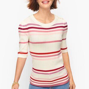 Talbots elbow sleeve pink and ivory stripe sweater top woman's size XLP